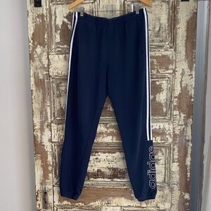Adidas Men's Navy Joggers with White Stripes